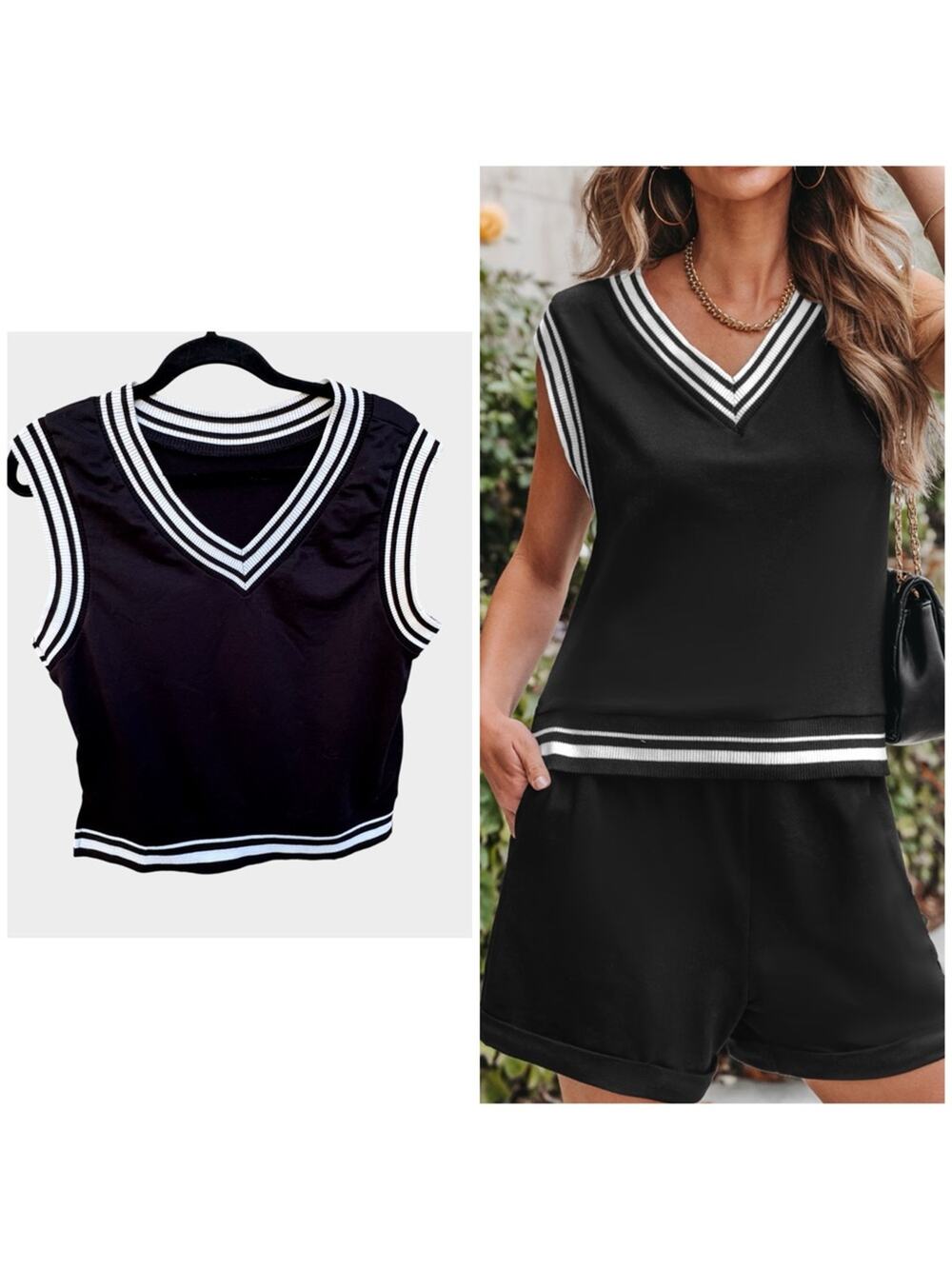 Cupshe Varsity-Striped V-Neck Tank Top, Small - Picture 1 of 12